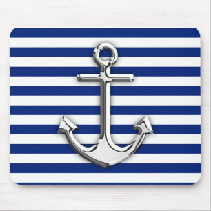 Mousepad Cromo como Design de Âncora em faixas de Marinho