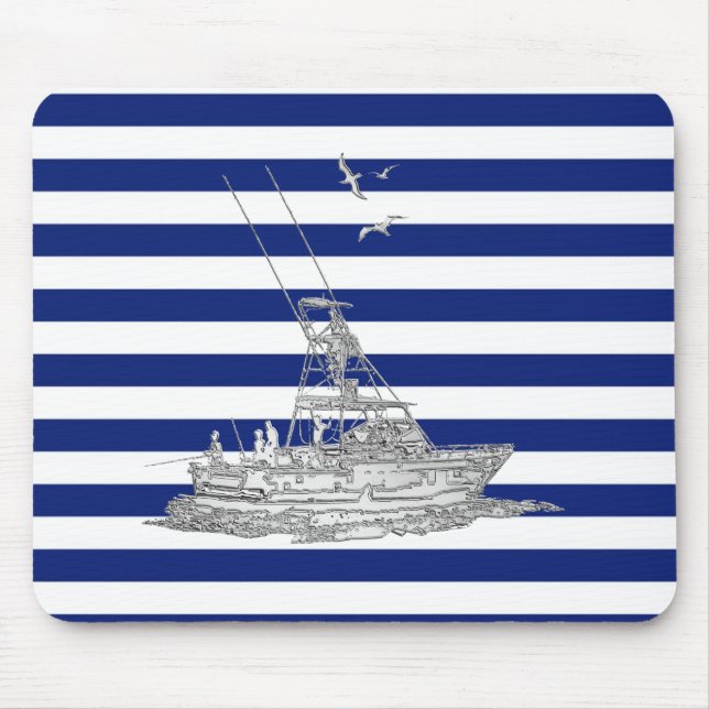 Mousepad Cromo de Pesca Marlin nas faixas de Marinho (Frente)