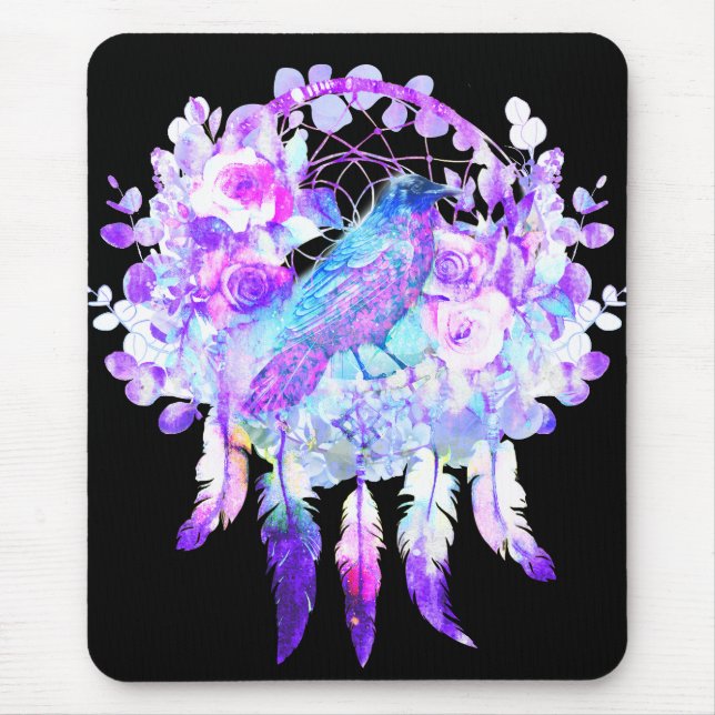Mousepad Crow Dreamcatcher Blue Purple Floral (Frente)