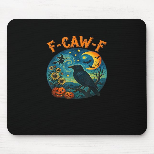 Mousepad Crow Raven F-Caw-F Funny Halloween Gothic Checkere (Frente)
