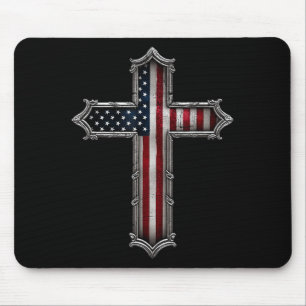 Mousepad Cruz Bandeira EUA Cristão Religioso América Fé