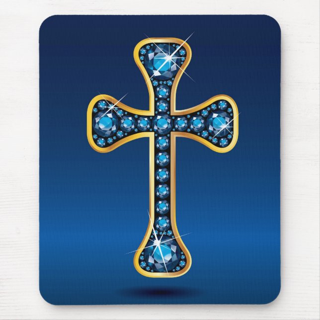 Mousepad Cruz Cristã com Pedras "Aquamarine" (Frente)