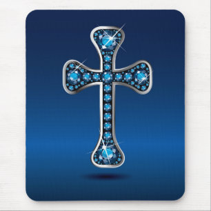 Mousepad Cruz Cristã com Pedras "Aquamarine"
