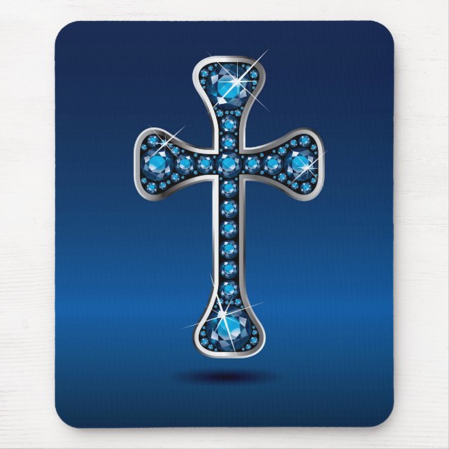 Mousepad Cruz Cristã com Pedras "Aquamarine" (Frente)