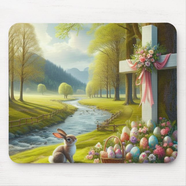 Mousepad cruz de páscoa com coelho e ovos (Frente)
