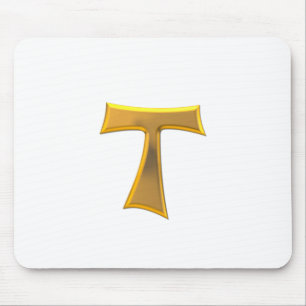 Mousepad Cruz de tau Franciscan do olhar 3-D dourado