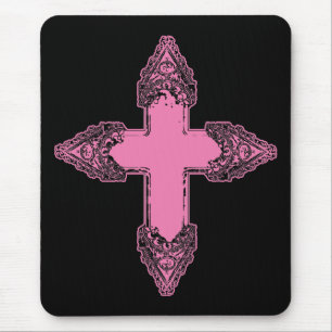 Mousepad Cruz Gótica Rosa ornamentado