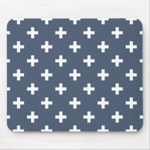 Mousepad Cruzes brancas da polca em azul-cinzento