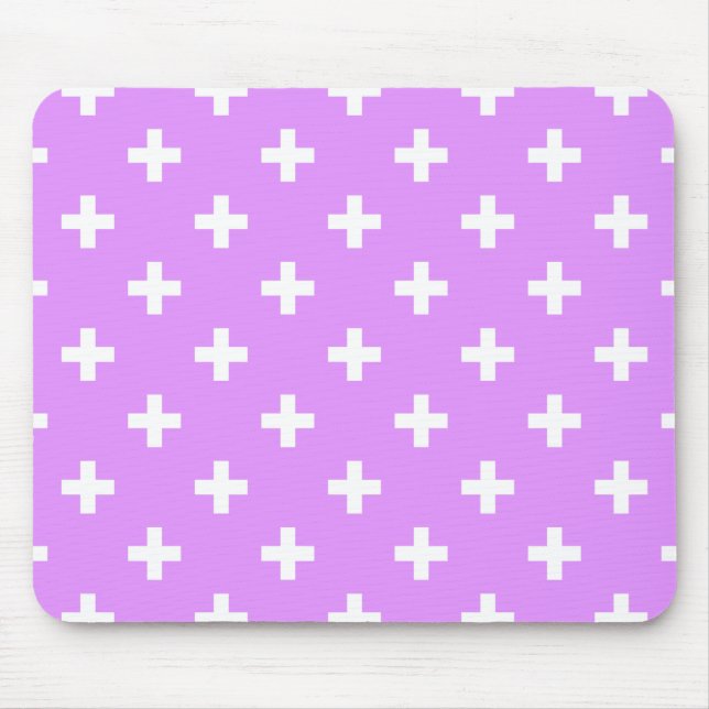 Mousepad Cruzes brancas de polca em lilac (Frente)