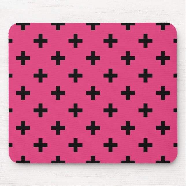 Mousepad Cruzes de polca negra em fuchsia (Frente)
