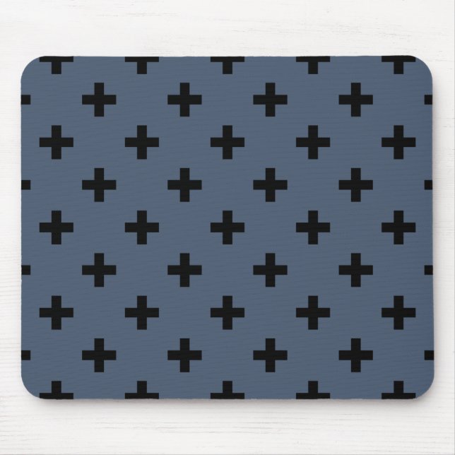Mousepad Cruzes de polca preta em cinza azul (Frente)