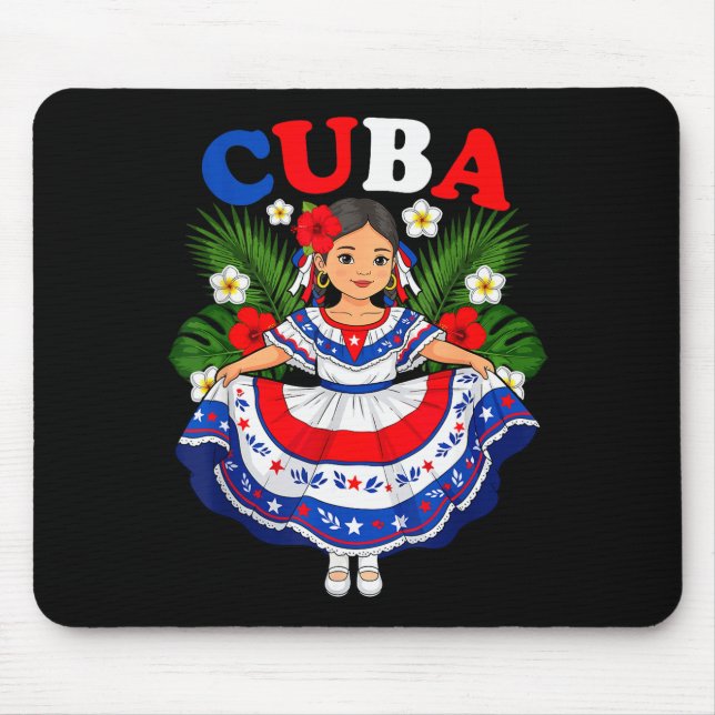Mousepad Cuba Cuban Girl Traditional Dress Trocal Flowers  (Frente)