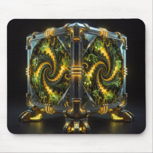 Mousepad Cubo de Newton Verde e Amarelo Fractal