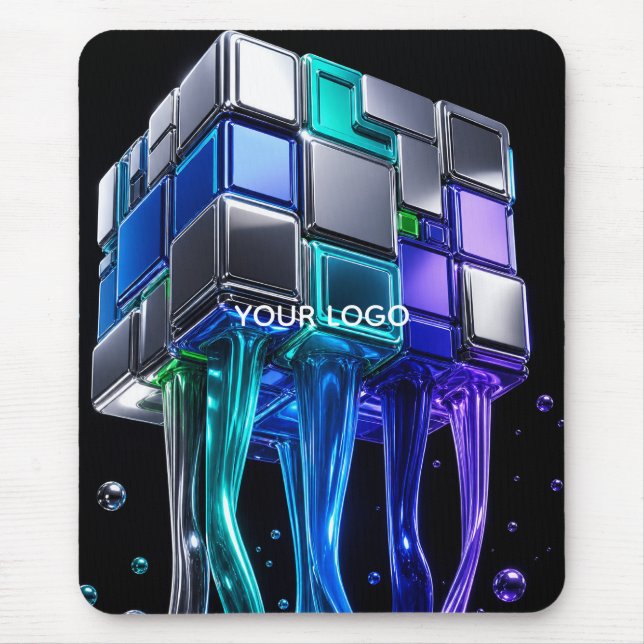 Mousepad Cubo de Quebra-Cabeça Futurista em Cromo (Frente)