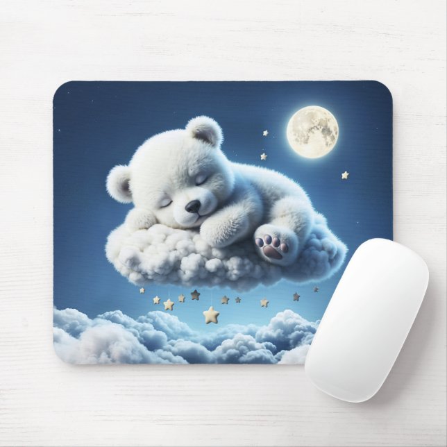 Mousepad Cubo de urso polar bonito nuvens fofinhas (Com mouse)