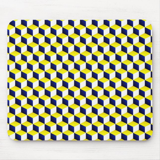 Mousepad Cubos de aparência 3D de cor azul, amarelo, branco (Frente)