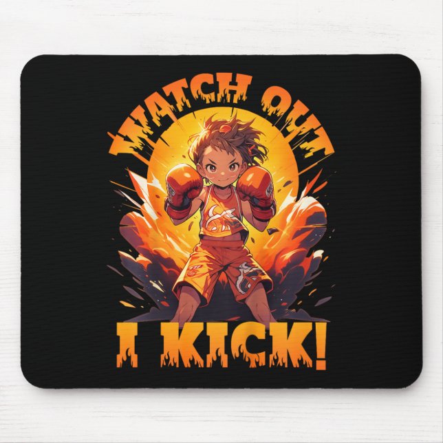 Mousepad Cuidado - Eu Chuto! Boxe Tailandês Muay Thai Kickb (Frente)