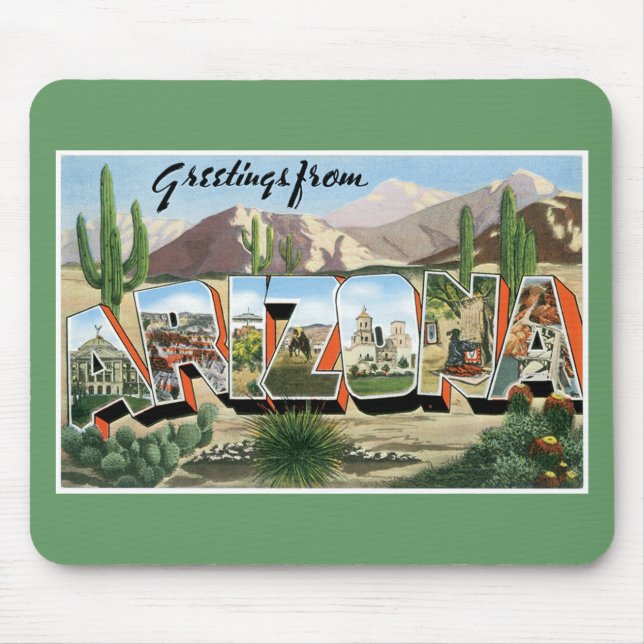 Mousepad Cumprimentos da arizona! Deserto retro de Catcus (Frente)