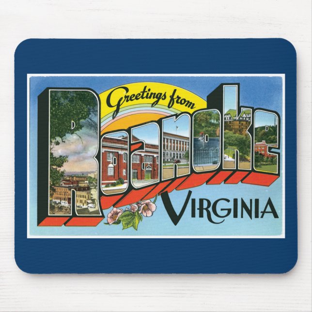 Mousepad Cumprimentos de Roanoke, Virgínia! Cartão retro (Frente)