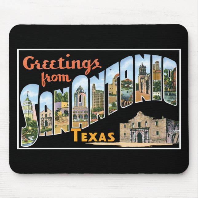 Mousepad Cumprimentos de San Antonio, Texas! Cartão retro (Frente)