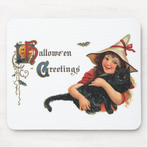 Mousepad Cumprimentos do Dia das Bruxas do vintage, bruxa