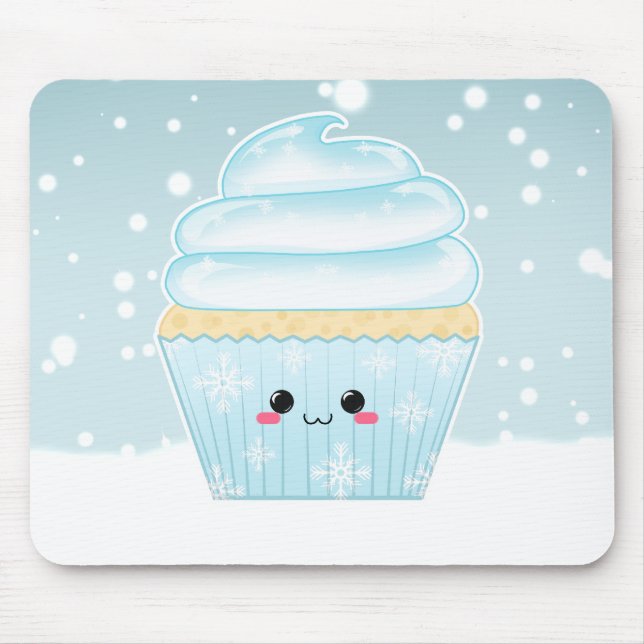 Mousepad Cupcake bonito do floco de neve do Natal de Kawaii (Frente)