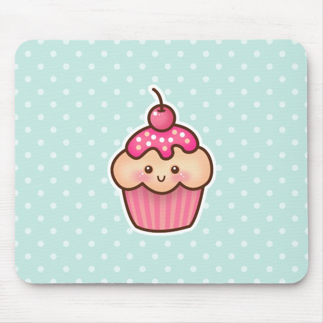 Mousepad Cupcake cor-de-rosa de Kawaii e bolinhas bonitos (Frente)