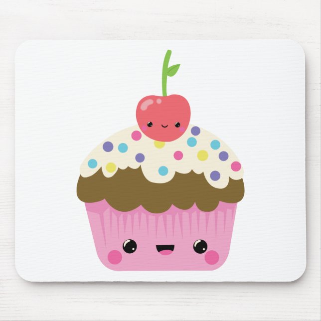 Mousepad Cupcake de Kawaii com a cereja na parte superior (Frente)