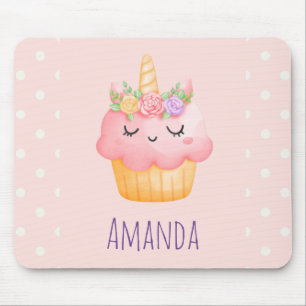 Mousepad  Cupcake rosa-claro Unicórnio com Rosas