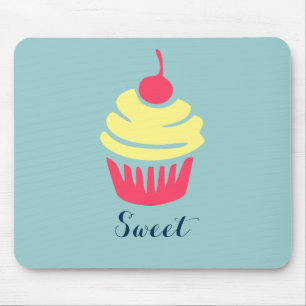 Mousepad Cupcake rosa e amarelo com cereja no topo