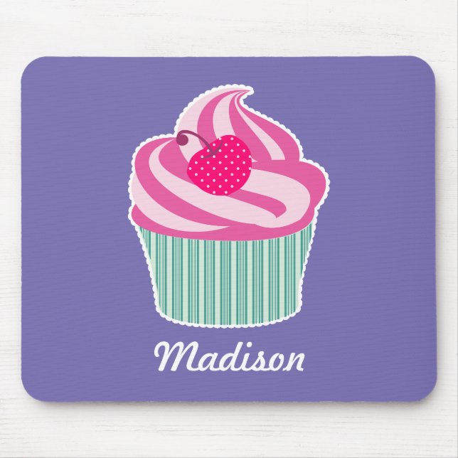 Mousepad Cupcake rosa personalizado WIth Bolinhas Cherry (Frente)