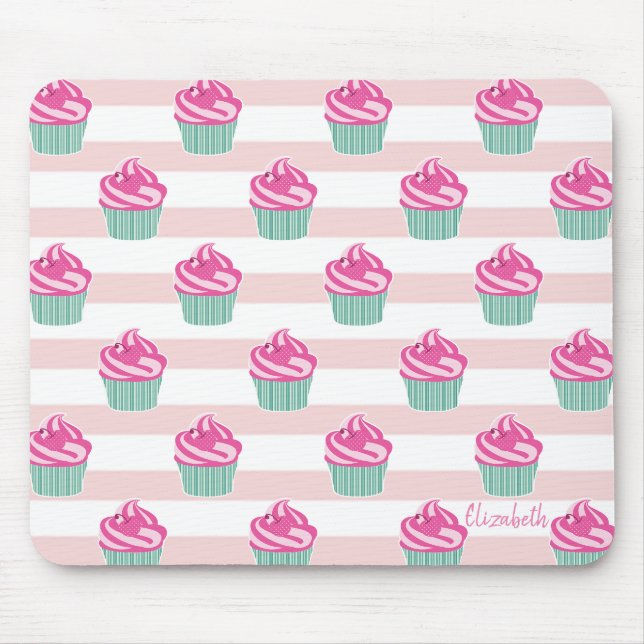 Mousepad Cupcakes Adoráveis, Listras -Personalizado (Frente)