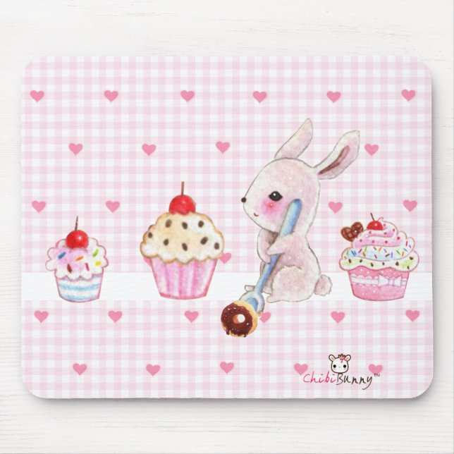 Mousepad Cupcakes bonitos do coelho e do kawaii (Frente)