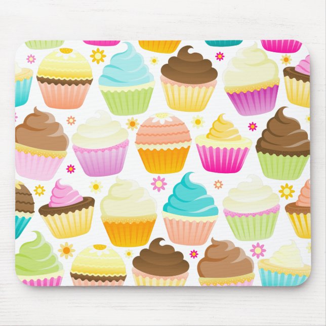 Mousepad Cupcakes coloridos (brancos) (Frente)