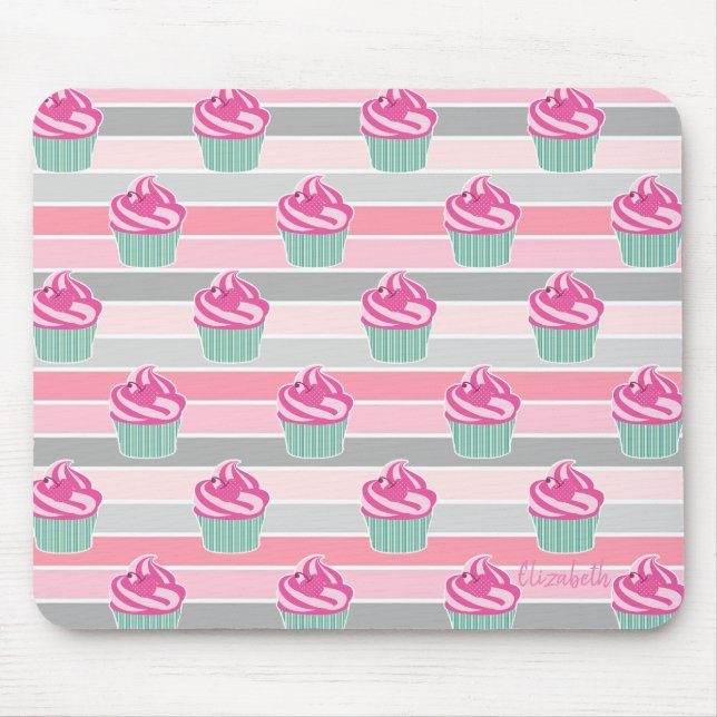 Mousepad Cupcakes Cute Adoráveis, Stripes - Personalizadas (Frente)
