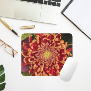 Mousepad Curva Vermelha e Amarela Chrysanthemum Floral