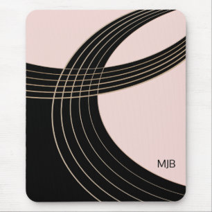 Mousepad Curvas de Deco de Arte Preta e Rosa com Monograma