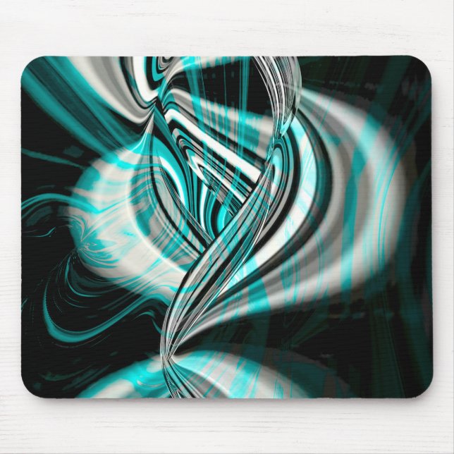 Mousepad Curvas onduladas prateadas sob fumaça verde ciano  (Frente)