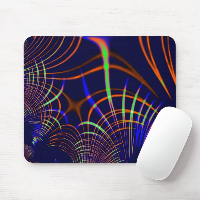 Mousepad Curvas pontiagudas de verde limão a coral e azul (Com mouse)