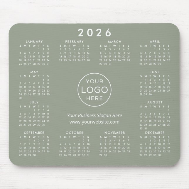 Mousepad Custom Logo Business Promo 2026 Calendar Green (Frente)