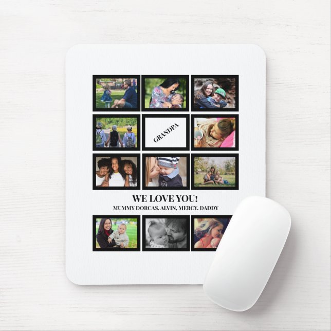 Mousepad Custom Modern Grandpa Fathers Day 11 Photo Collage (Com mouse)