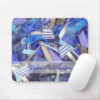 Mousepad Custom Name Blue Abstract Maximalist Stripes