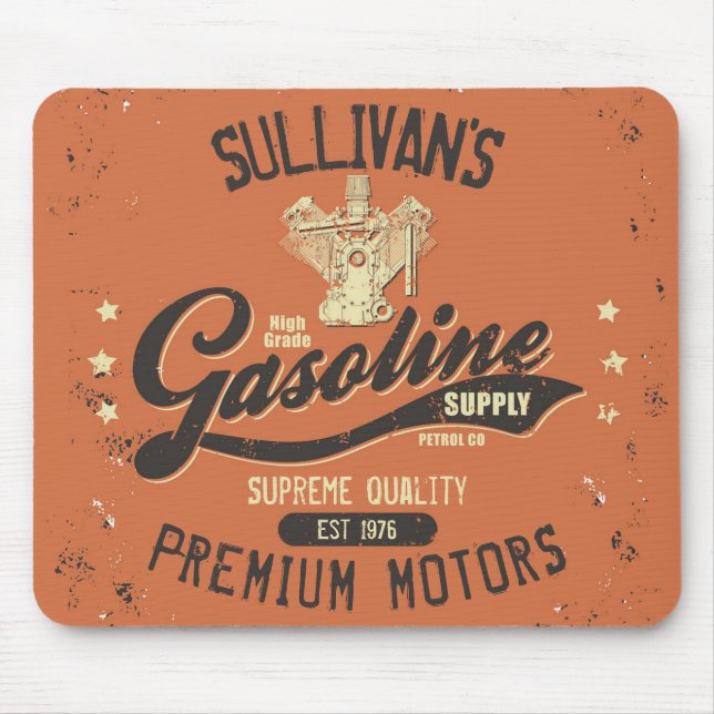 Mousepad Custom NAME Gasoline Motors Retro Mechanic Garage  (Frente)