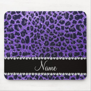 Mousepad Custom name purple glitter leopard spots