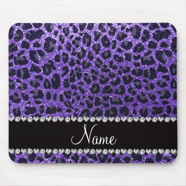 Mousepad Custom name purple glitter leopard spots (Frente)