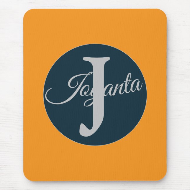 Mousepad Custom  orange greay blue Monogram Elegant (Frente)