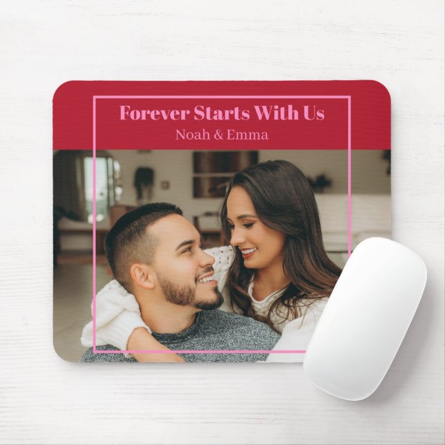 Mousepad Custom Photo & Text Romantic Gift - Personalized  (Com mouse)