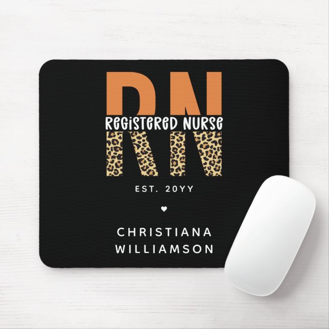 Mousepad Custom RN Registered Nurse Leopard Typography (Com mouse)