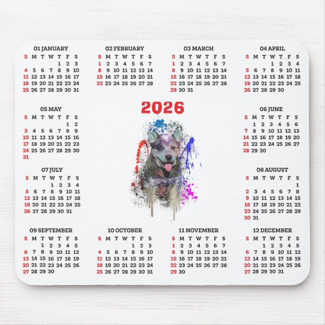 Mousepad Customisable Cute Blue Heeler Dog Calendar  (Frente)