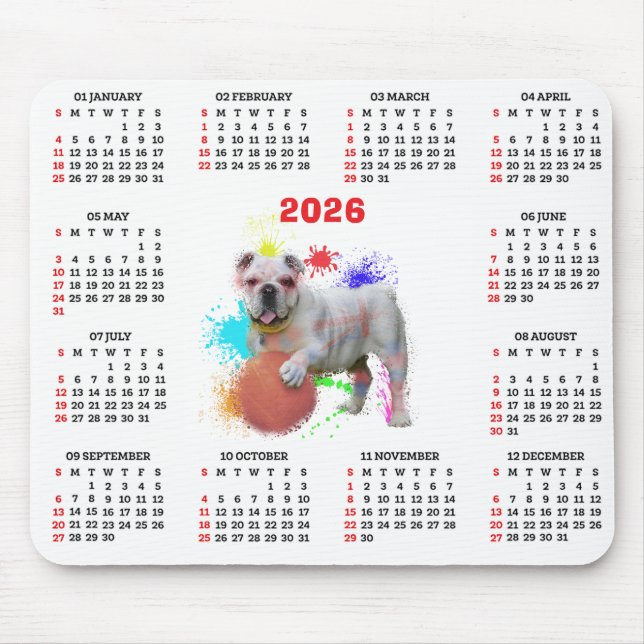 Mousepad Customisable Cute British Bulldog Calendar (Frente)